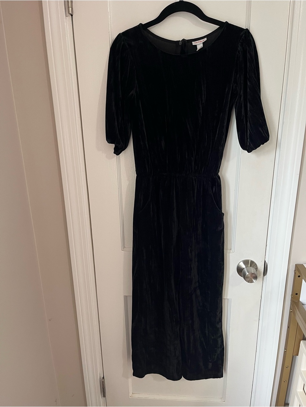Cat & Jack Black Velvet Jumpsuit with Puff Sleeves